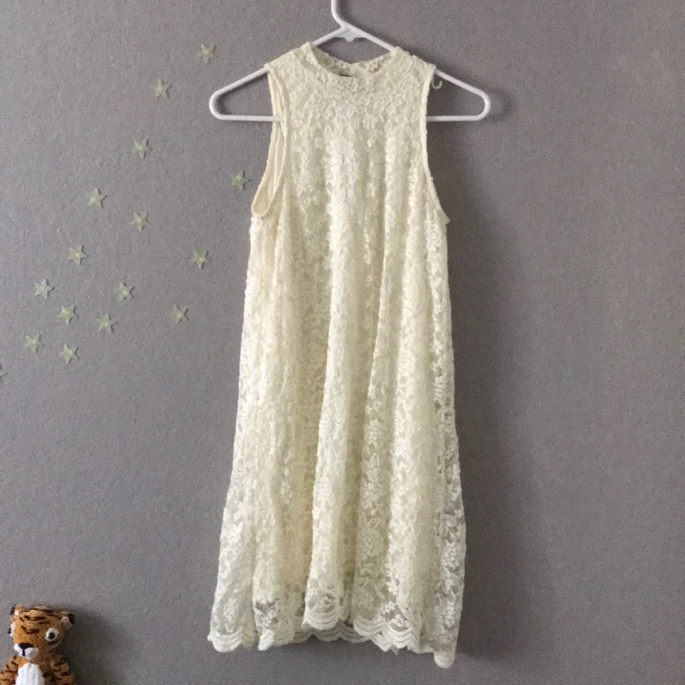 White Mock neck lace dress